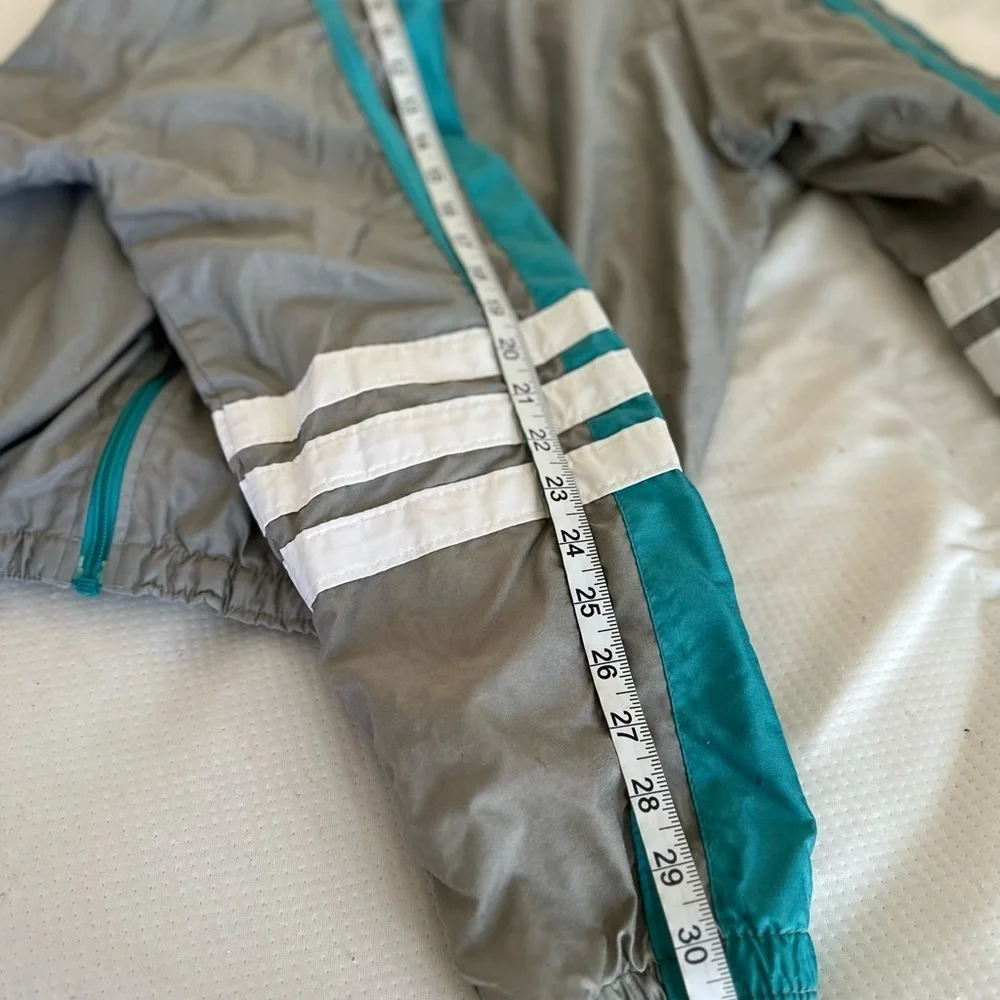 Vintage 80s Mens Sz: L Reebok Track Jacket Windbreaker Full Zip Gray & Teal.